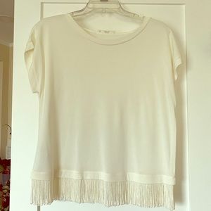 Mango short slv top w/fringe, size M